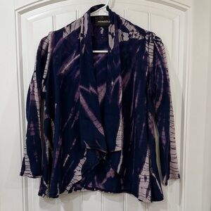 NWOT Monrow Dark Purple and White Tie-Dye Open Front Cardigan